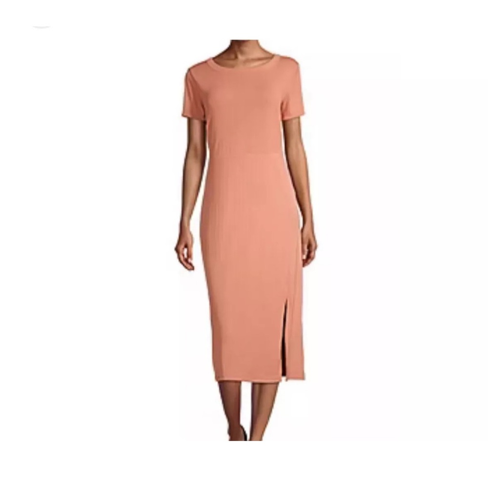 Liz Claiborne Pink Ribbed Midi Dress Short Sleeve Size Large L